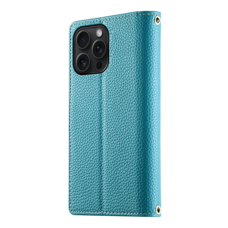 Étui pour iPhone 15 Pro Max avec Pochette à Fermeture Éclair, Portefeuille Bicolore en Cuir, Rabat avec Sangles - Bleu Lac