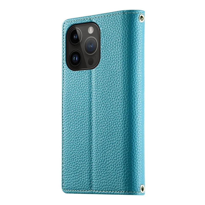 For iPhone 14 Pro Case Zipper Pocket Wallet Color Splicing Leather Flip Phone Cover with Straps - Lake Blue
