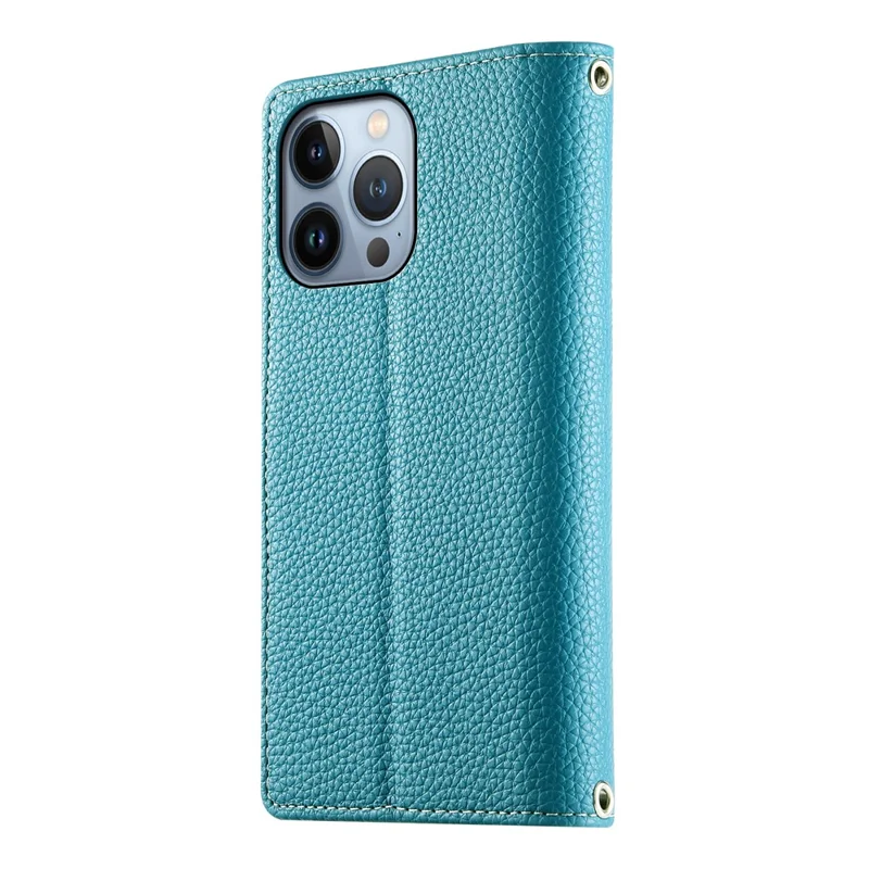 Étui pour iPhone 13 Pro Poche Zippée Portefeuille Couleur Mélangée Étui Rabat en Cuir avec Sangles - Bleu Lac