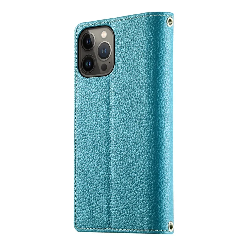 Capa para iPhone 13 Pro Max com Bolso de Zíper para Carteira, Couro com Divisão de Cores, Flip com Alças - Azul Lago