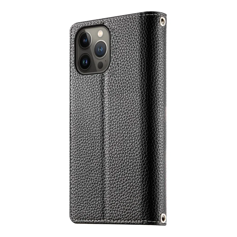 For iPhone 13 Pro Max Case Zipper Pocket Wallet Color Splicing Leather Flip Phone Cover with Straps - Black