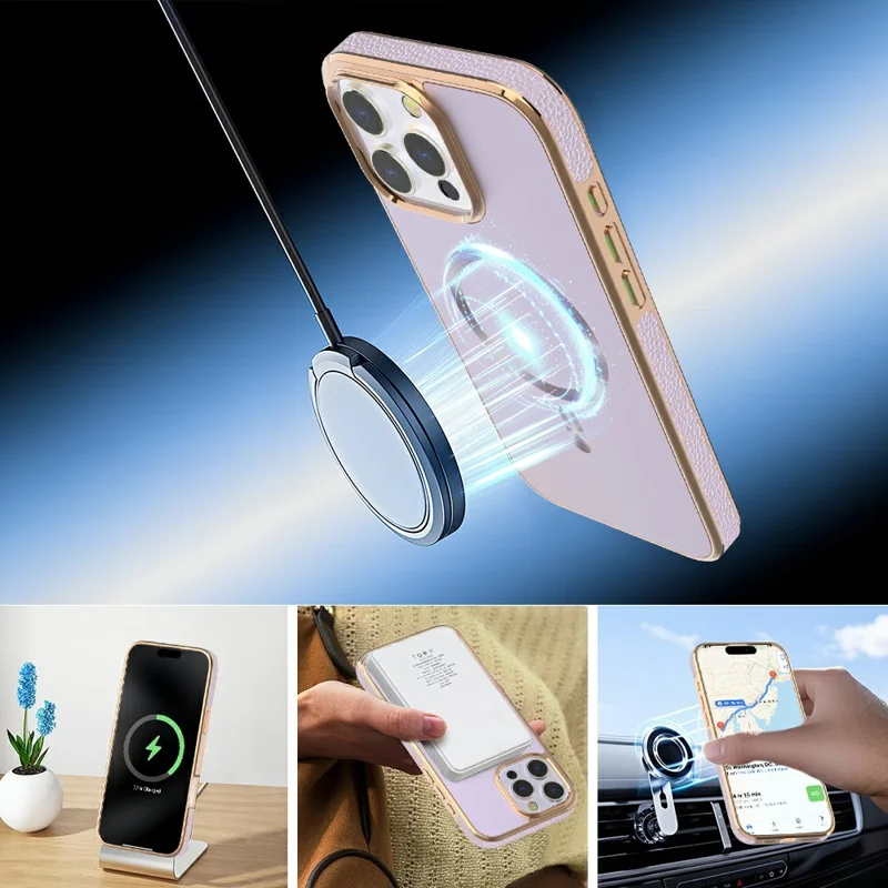 Capa Magnética para iPhone 16 Pro Max com Revestimento Eletrolítico Anti-Queda TPU + PC - Roxa
