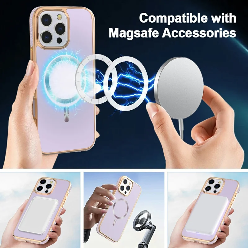 Capa Magnética para iPhone 16 Pro Max com Revestimento Eletrolítico Anti-Queda TPU + PC - Roxa