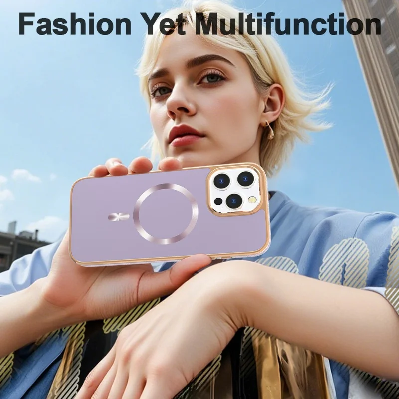 Capa Magnética para iPhone 16 Pro Max com Revestimento Eletrolítico Anti-Queda TPU + PC - Roxa