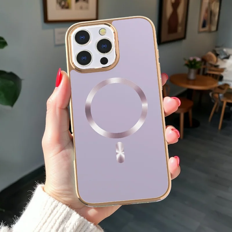 Capa Magnética para iPhone 16 Pro Max com Revestimento Eletrolítico Anti-Queda TPU + PC - Roxa