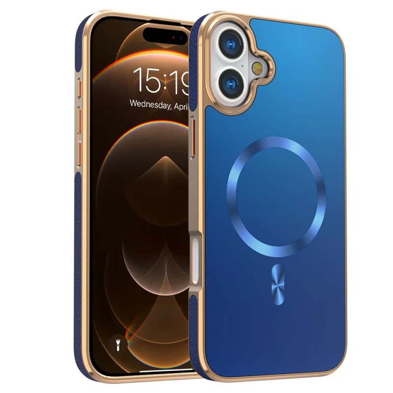 Чехол для iPhone 16 Plus с магнитной фиксацией, с электролитическим покрытием, противоударный, из ТПУ + ПК - Темно-синий