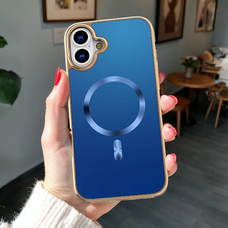 Чехол для iPhone 16 Plus с магнитной фиксацией, с электролитическим покрытием, противоударный, из ТПУ + ПК - Темно-синий