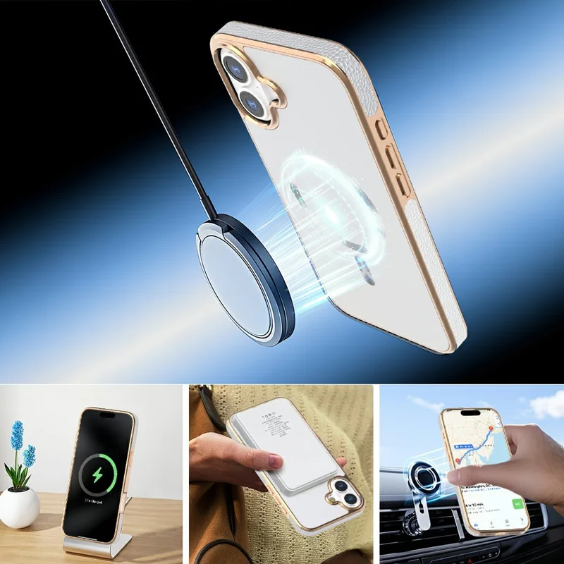 For iPhone 16 Magnetic Case Electroplating Anti-Drop TPU + PC Phone Back Cover - White