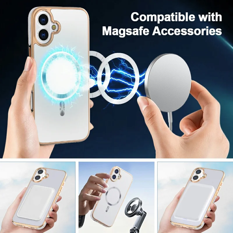 For iPhone 16 Magnetic Case Electroplating Anti-Drop TPU + PC Phone Back Cover - White