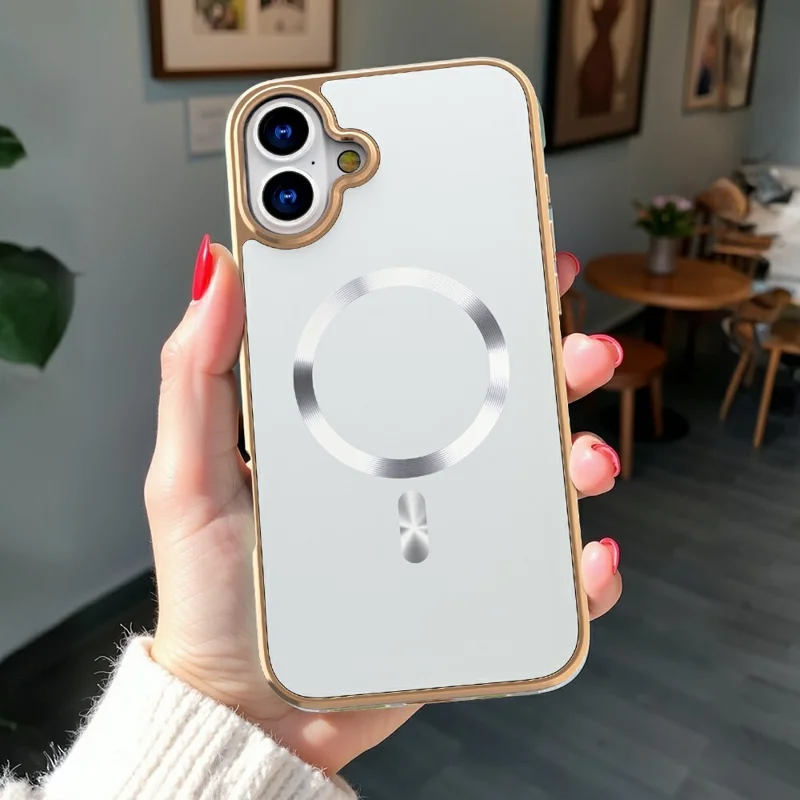 For iPhone 16 Magnetic Case Electroplating Anti-Drop TPU + PC Phone Back Cover - White