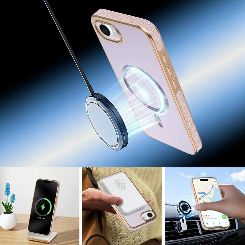 Magnetische Hülle für iPhone 16e mit Elektroplatierung, stoßfester TPU + PC Rückseite - Lila