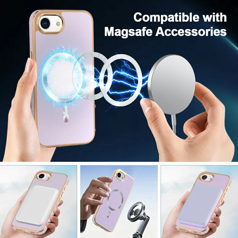 Magnetische Hülle für iPhone 16e mit Elektroplatierung, stoßfester TPU + PC Rückseite - Lila