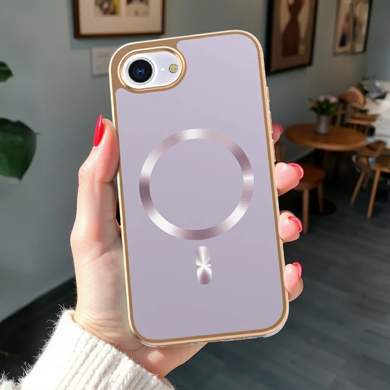 Magnetische Hülle für iPhone 16e mit Elektroplatierung, stoßfester TPU + PC Rückseite - Lila