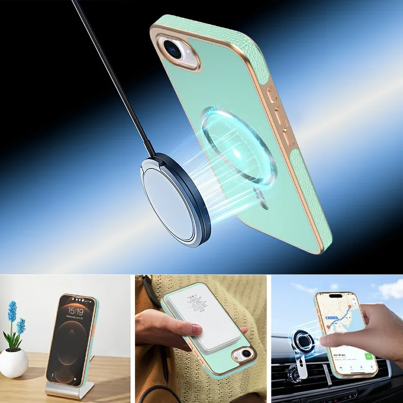 Magnetisk skal till iPhone 16e med elektropläterad yta, drop-skydd, TPU + PC bakplatta - Ljust grön