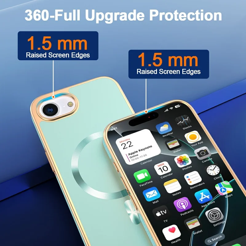 Magnetisk skal till iPhone 16e med elektropläterad yta, drop-skydd, TPU + PC bakplatta - Ljust grön