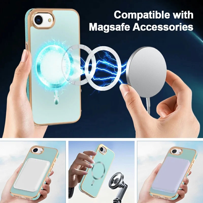 Magnetisk skal till iPhone 16e med elektropläterad yta, drop-skydd, TPU + PC bakplatta - Ljust grön
