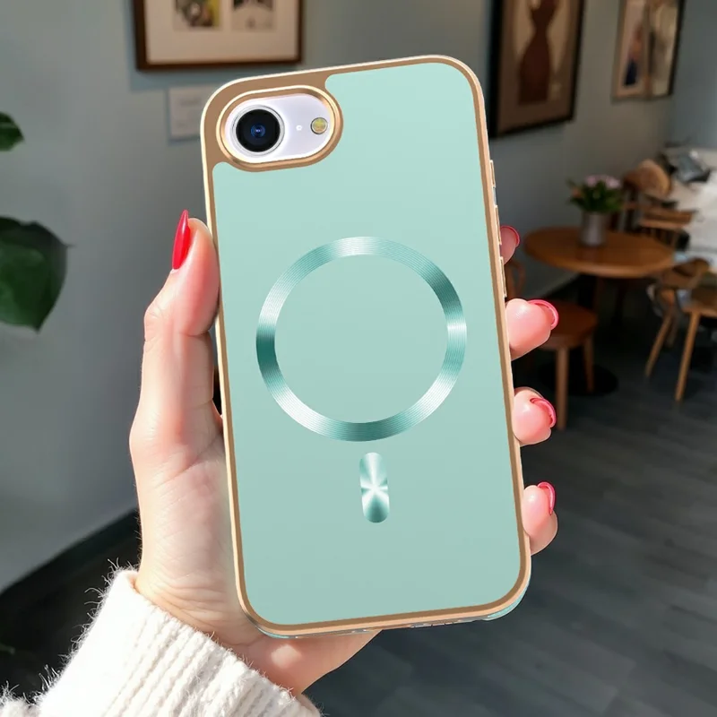 Magnetisk skal till iPhone 16e med elektropläterad yta, drop-skydd, TPU + PC bakplatta - Ljust grön