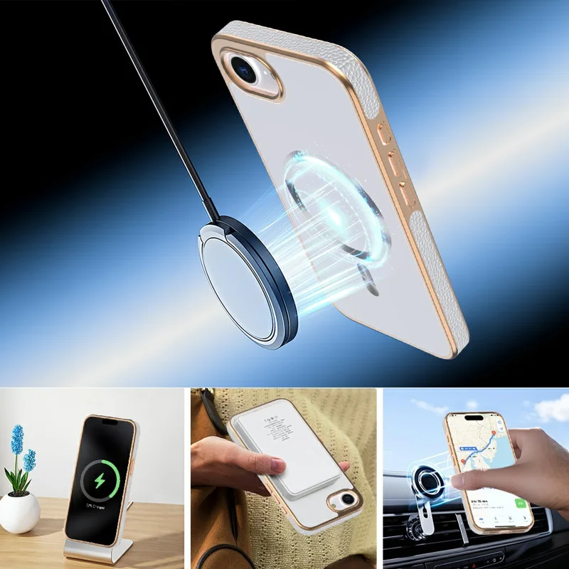 For iPhone 17e / 16e Magnetic Case Electroplating Anti-Drop TPU + PC Phone Back Cover - White
