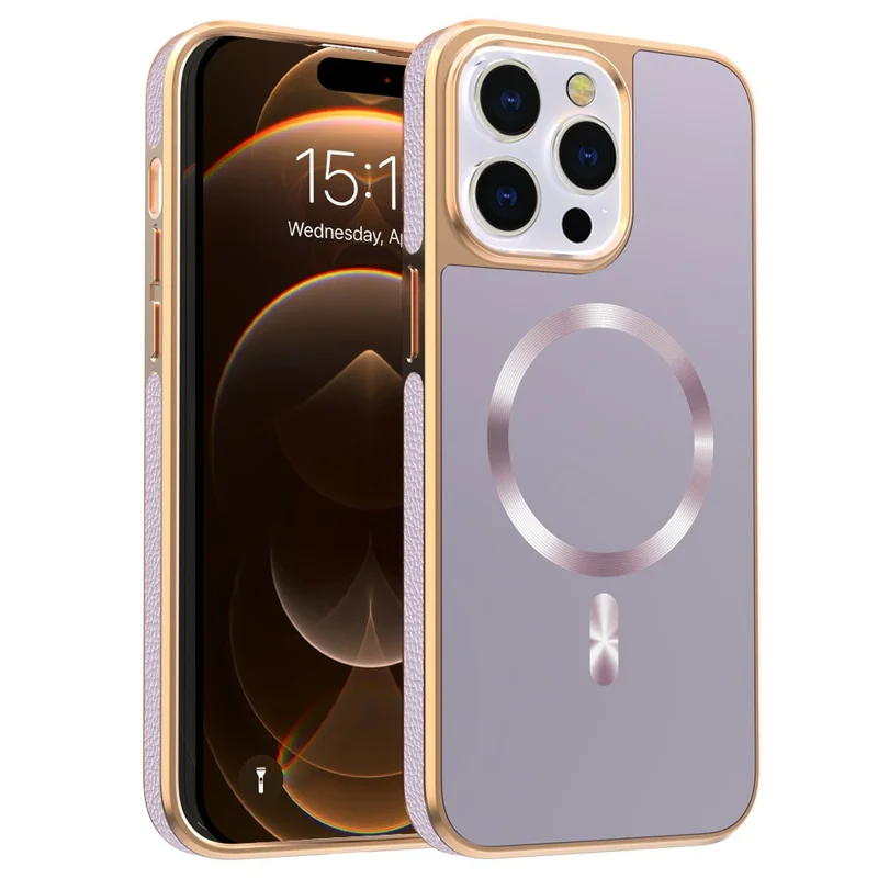 For iPhone 15 Pro Max Magnetic Case Electroplating Anti-Drop TPU + PC Phone Back Cover - Purple