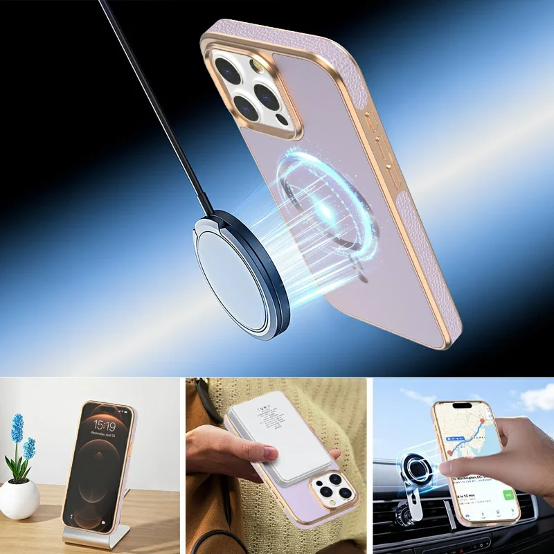 For iPhone 15 Pro Max Magnetic Case Electroplating Anti-Drop TPU + PC Phone Back Cover - Purple