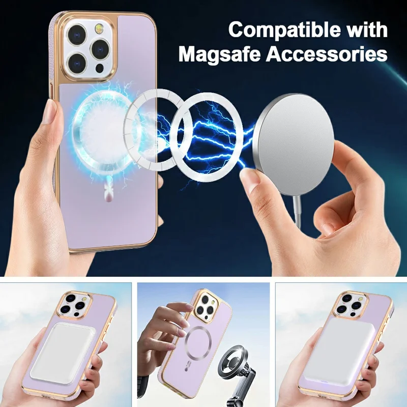 For iPhone 15 Pro Max Magnetic Case Electroplating Anti-Drop TPU + PC Phone Back Cover - Purple