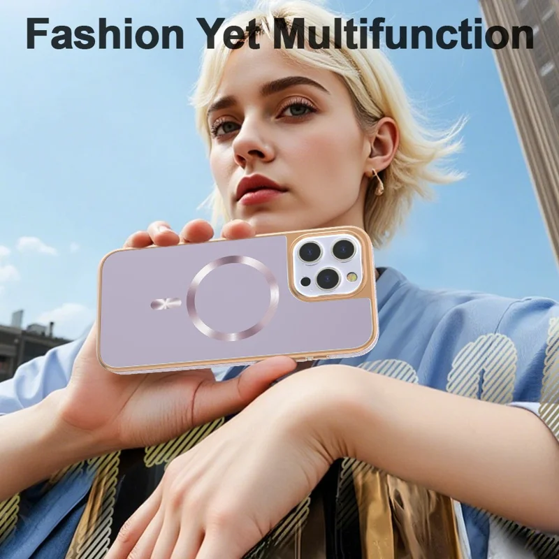 For iPhone 15 Pro Max Magnetic Case Electroplating Anti-Drop TPU + PC Phone Back Cover - Purple