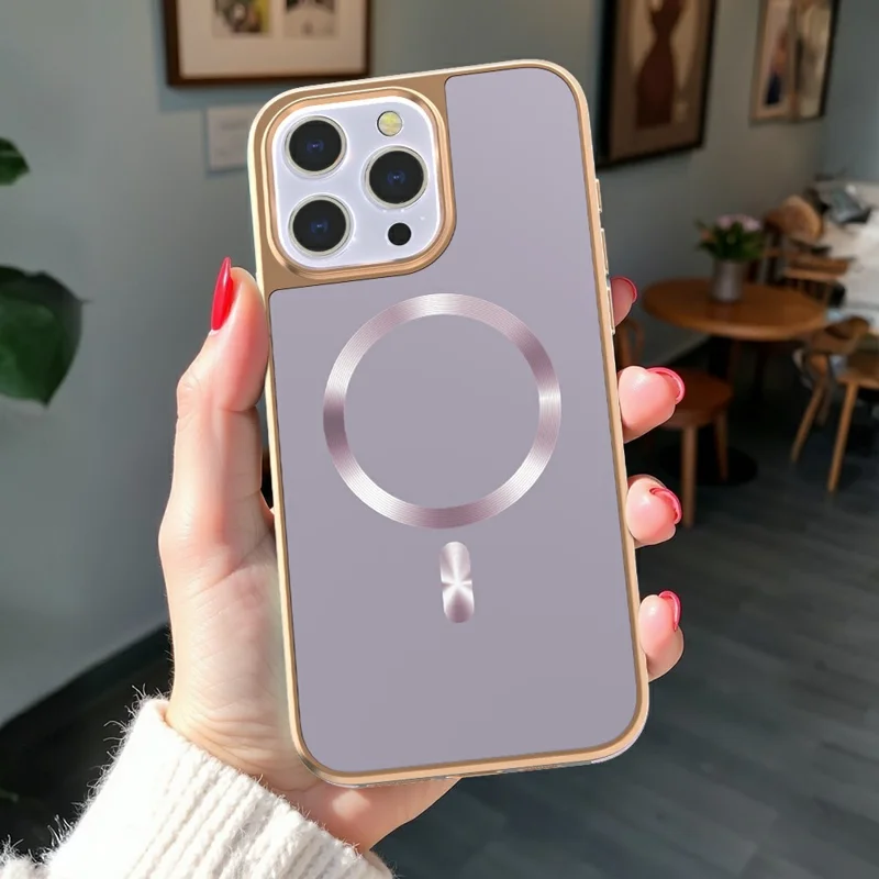 For iPhone 15 Pro Max Magnetic Case Electroplating Anti-Drop TPU + PC Phone Back Cover - Purple