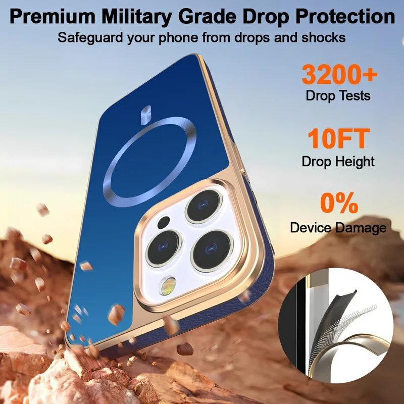 For iPhone 15 Pro Max Magnetic Case Electroplating Anti-Drop TPU + PC Phone Back Cover - Dark Blue