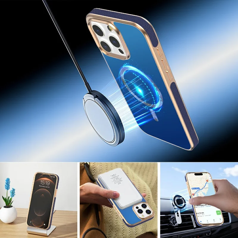 For iPhone 15 Pro Max Magnetic Case Electroplating Anti-Drop TPU + PC Phone Back Cover - Dark Blue