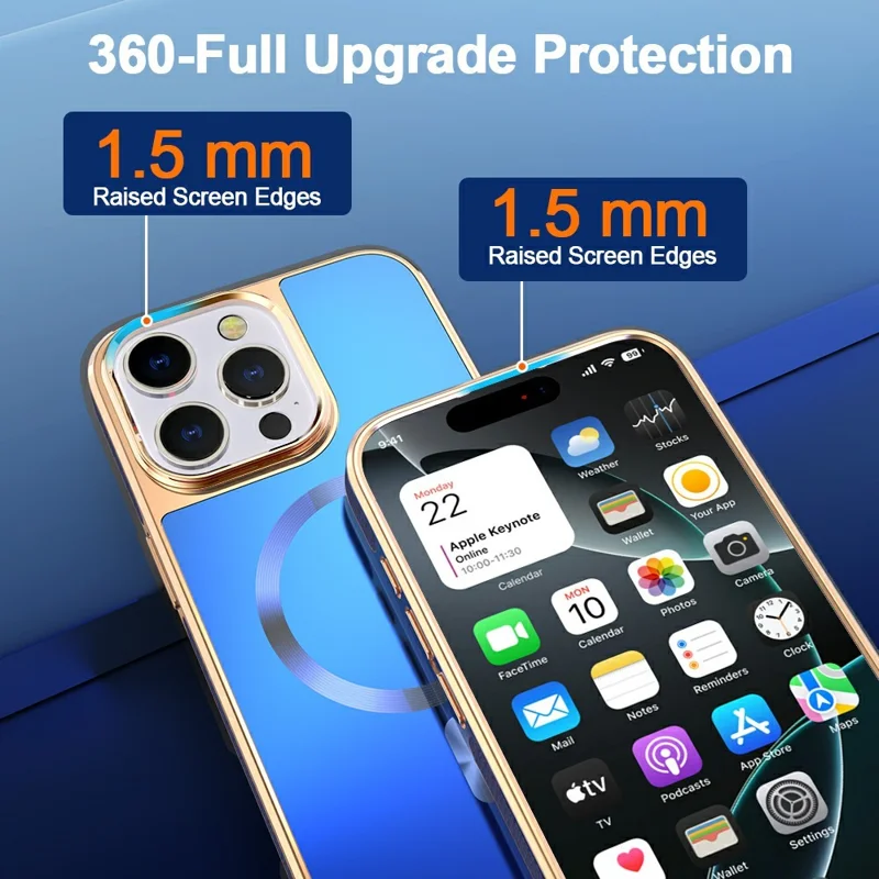 For iPhone 15 Pro Max Magnetic Case Electroplating Anti-Drop TPU + PC Phone Back Cover - Dark Blue