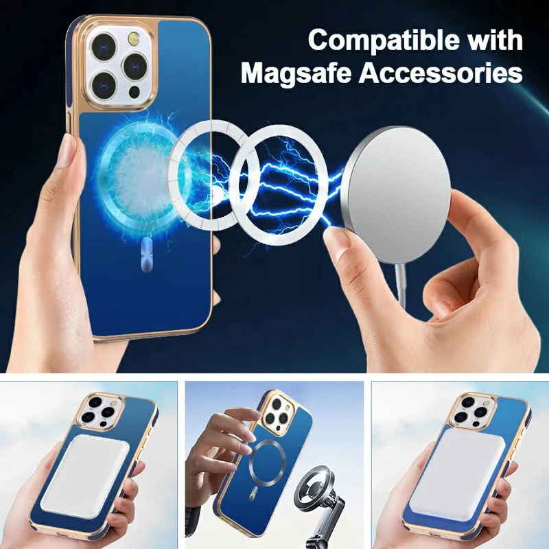 For iPhone 15 Pro Max Magnetic Case Electroplating Anti-Drop TPU + PC Phone Back Cover - Dark Blue