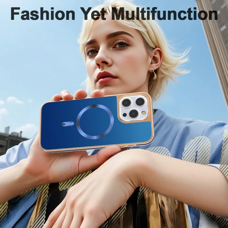 For iPhone 15 Pro Max Magnetic Case Electroplating Anti-Drop TPU + PC Phone Back Cover - Dark Blue