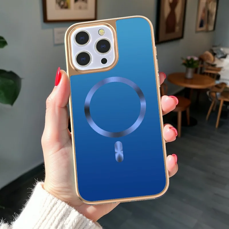 For iPhone 15 Pro Max Magnetic Case Electroplating Anti-Drop TPU + PC Phone Back Cover - Dark Blue