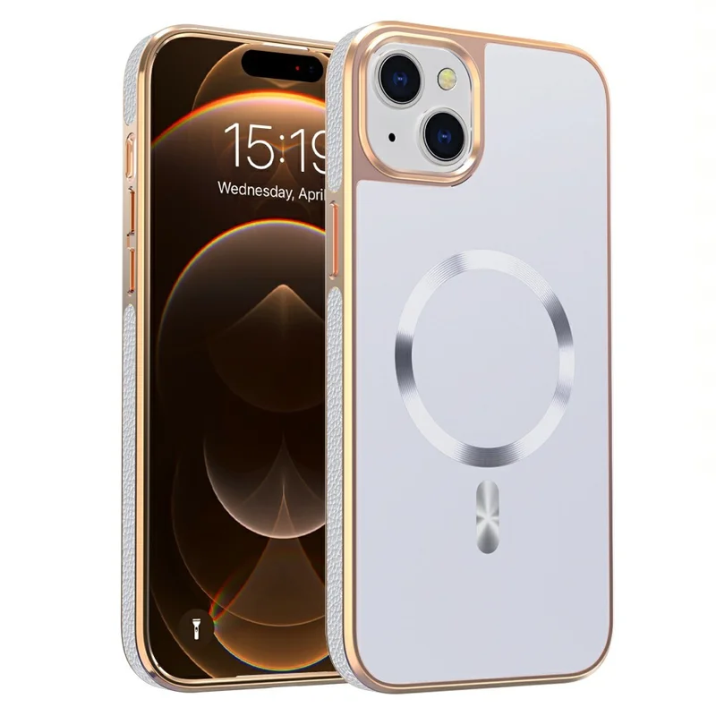 For iPhone 15 Plus Magnetic Case Electroplating Anti-Drop TPU + PC Phone Back Cover - White