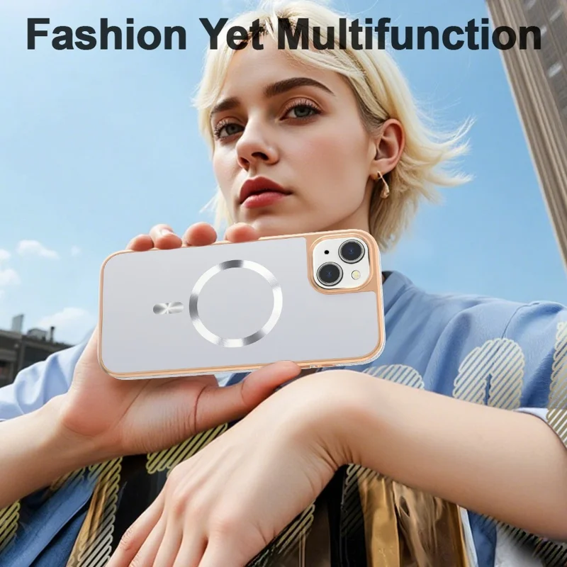 For iPhone 15 Plus Magnetic Case Electroplating Anti-Drop TPU + PC Phone Back Cover - White