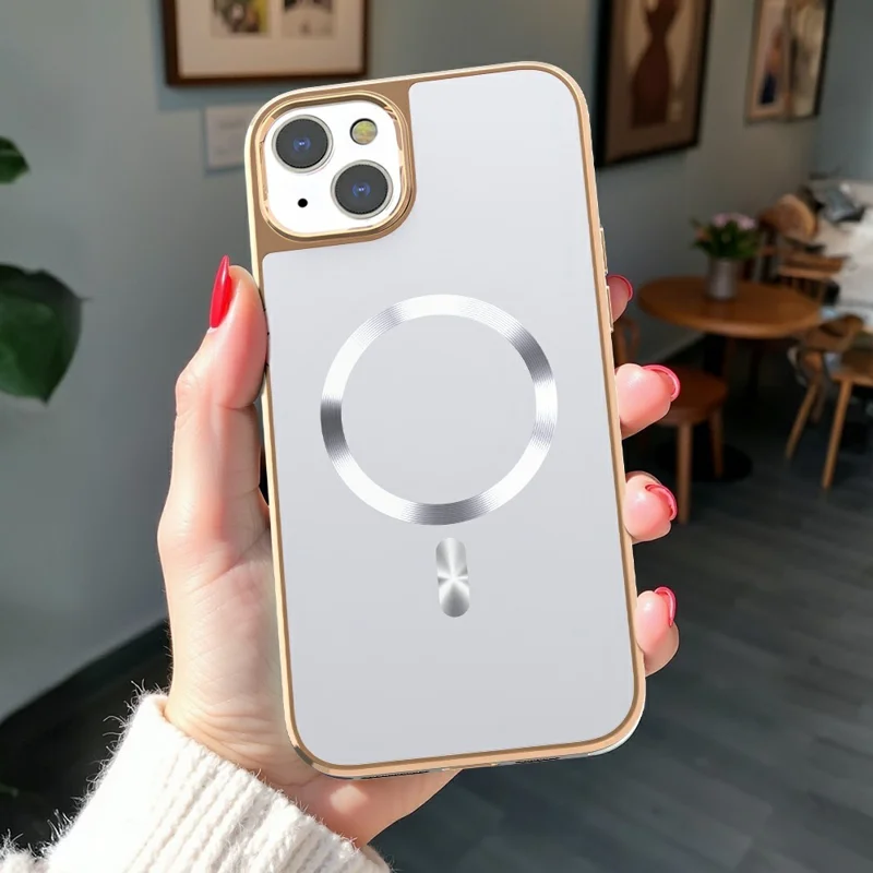 For iPhone 15 Plus Magnetic Case Electroplating Anti-Drop TPU + PC Phone Back Cover - White