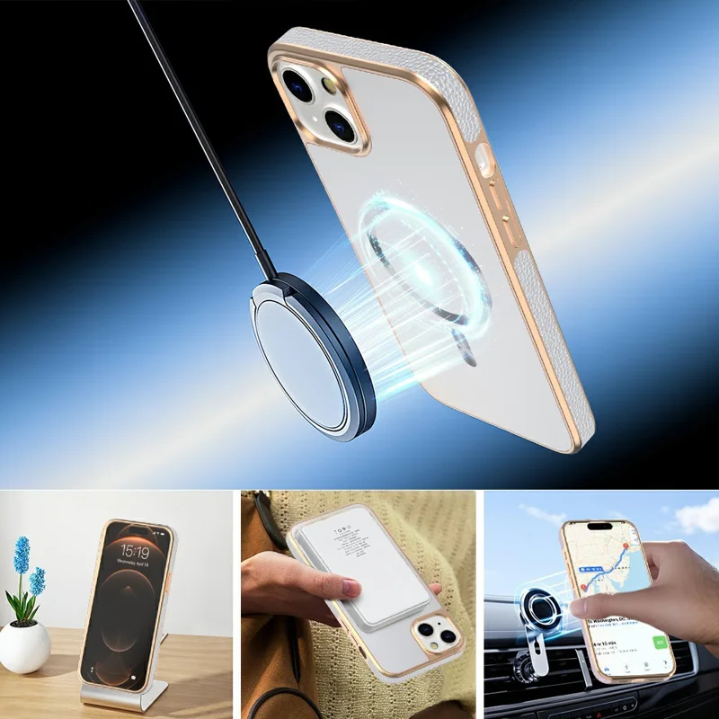 For iPhone 15 Magnetic Case Electroplating Anti-Drop TPU + PC Phone Back Cover - White