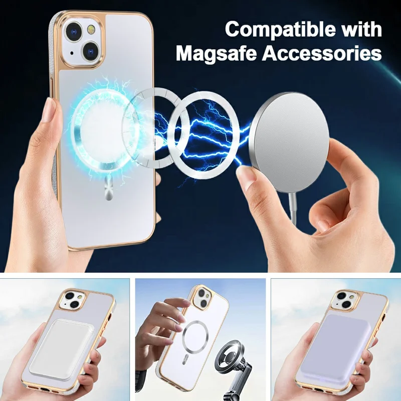 For iPhone 15 Magnetic Case Electroplating Anti-Drop TPU + PC Phone Back Cover - White