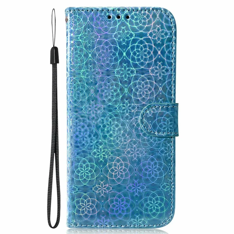 For iPhone 17 Stand Case Dazzling Flower Leather Phone Cover - Blue