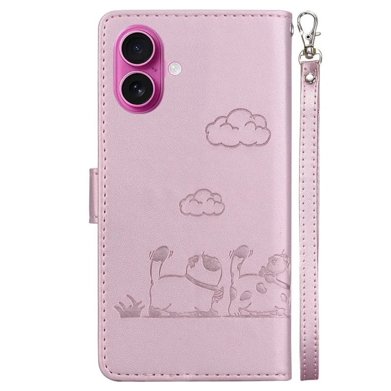 For iPhone 17 Case RFID Blocking Kitten Pattern TPU + PU Leather Phone Cover with Strap - Pink