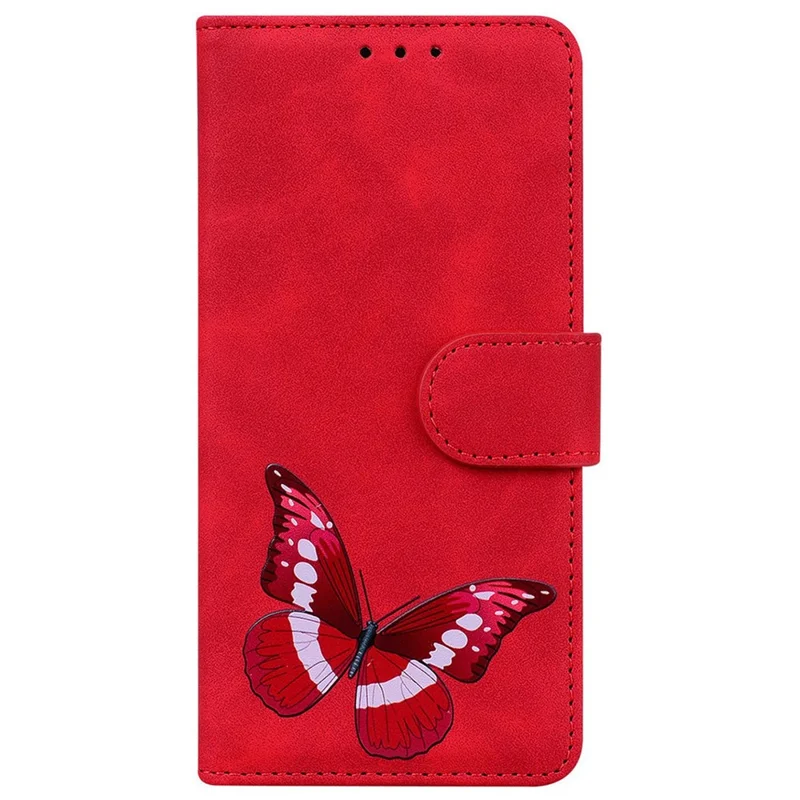 For iPhone 17 Stand Case PU Leather Phone Cover Butterfly Printed - Red