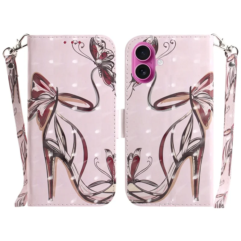 For iPhone 17 Case Pattern Printing Leather Wallet Phone Cover with Wrist Strap - Butterfly High Heels