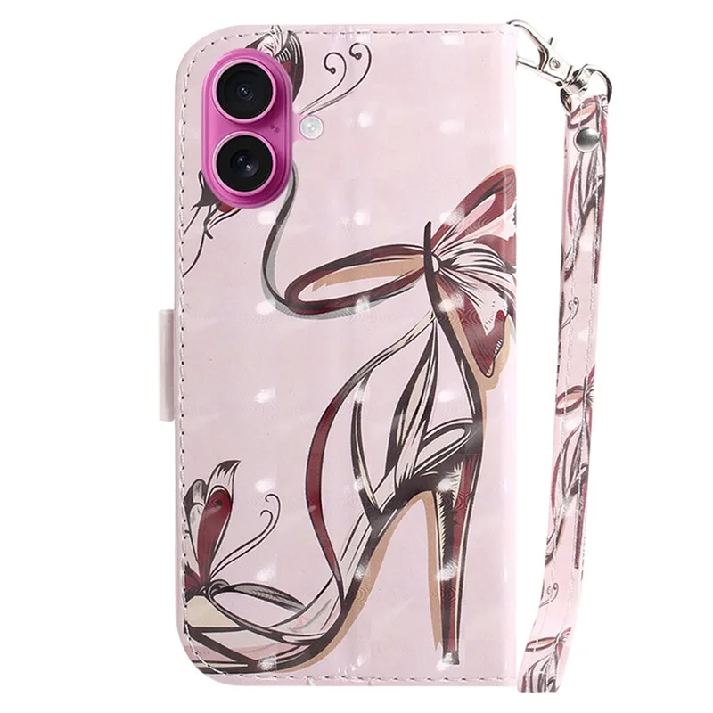 For iPhone 17 Case Pattern Printing Leather Wallet Phone Cover with Wrist Strap - Butterfly High Heels