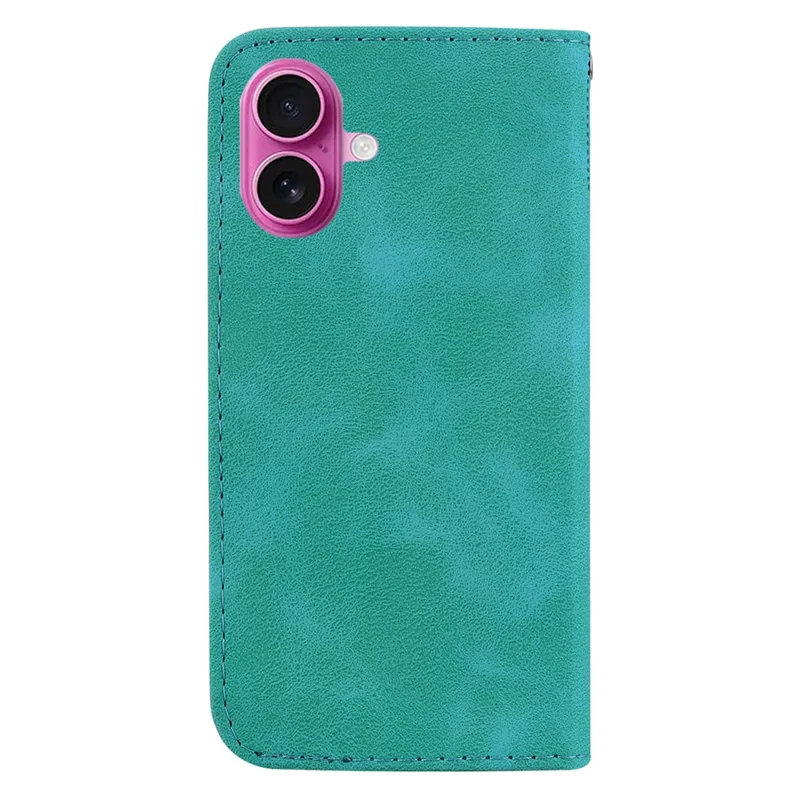 For iPhone 17 Stand Case 7-Shaped Pattern Imprint Leather Phone Cover with Strap - Green