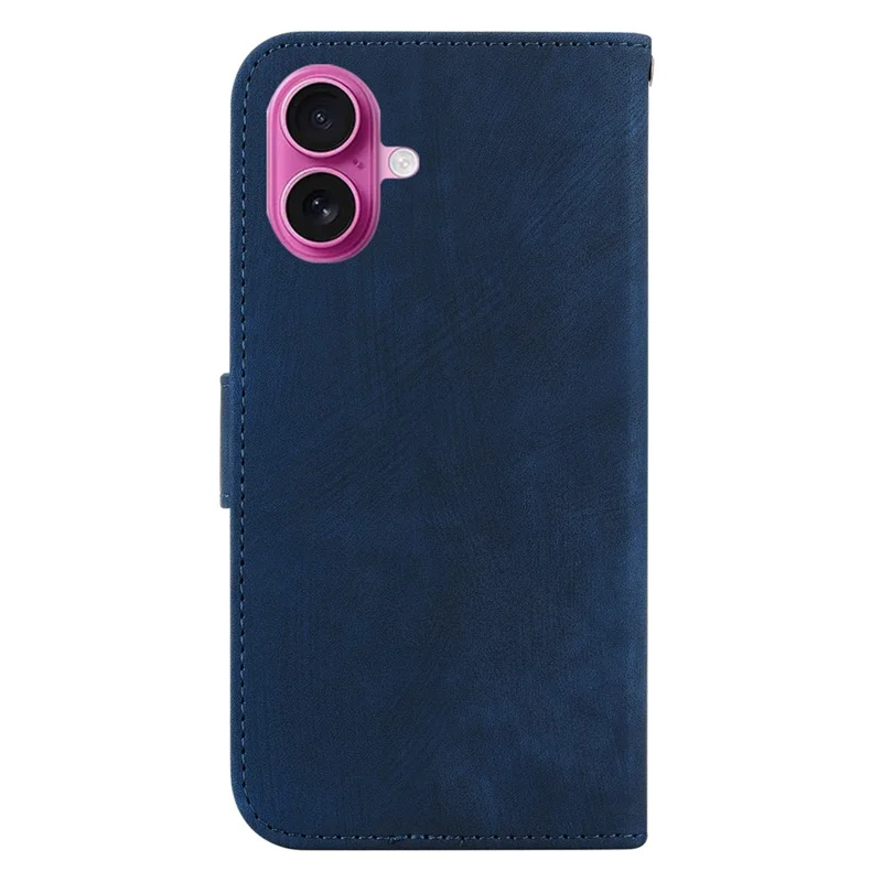 For iPhone 17 Wallet Case Tiger Imprint Leather Shockproof Phone Cover with Wrist Strap - Dark Blue