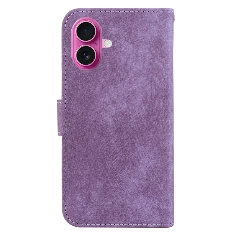 For iPhone 17 Wallet Case Tiger Imprint Leather Shockproof Phone Cover with Wrist Strap - Purple