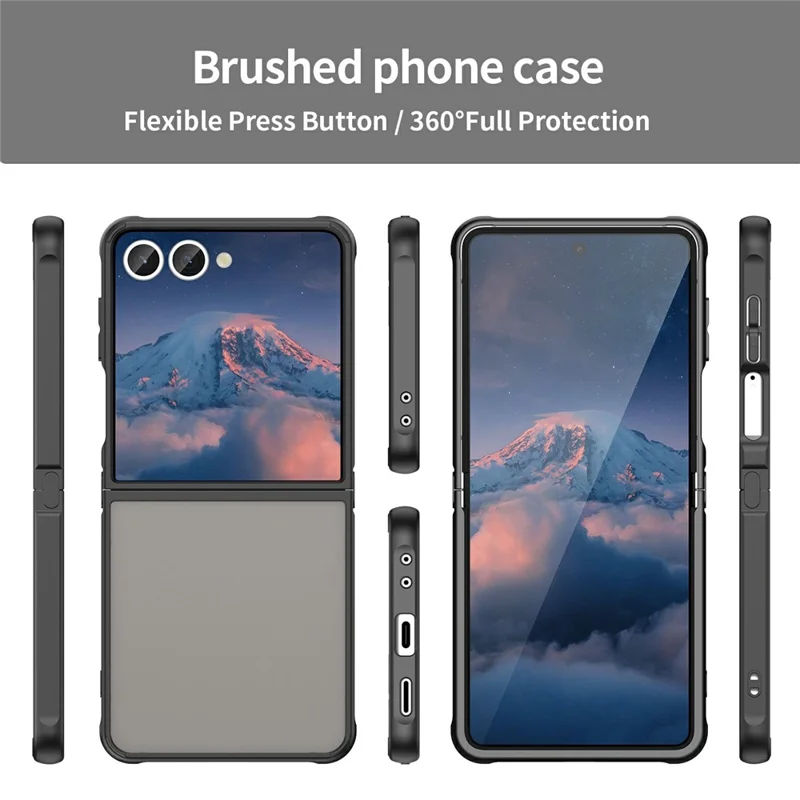 For Samsung Galaxy Z Flip7 5G Case Drop Proof Airbags Frosted Translucent PC + TPU Phone Back Cover - Black