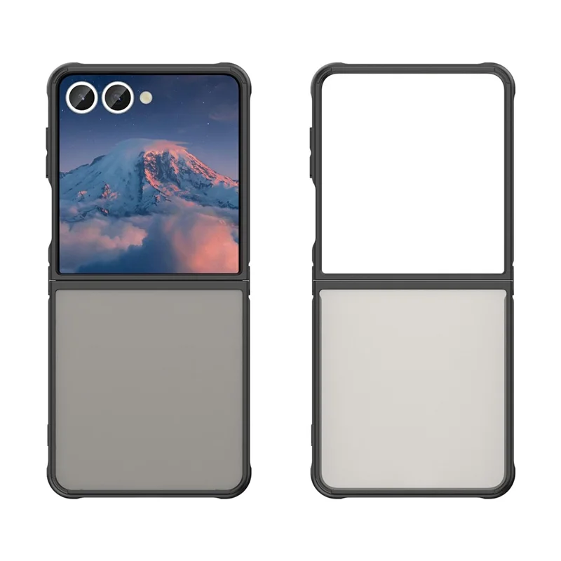 For Samsung Galaxy Z Flip7 5G Case Drop Proof Airbags Frosted Translucent PC + TPU Phone Back Cover - Black