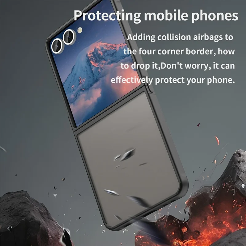 For Samsung Galaxy Z Flip7 5G Case Drop Proof Airbags Frosted Translucent PC + TPU Phone Back Cover - Black