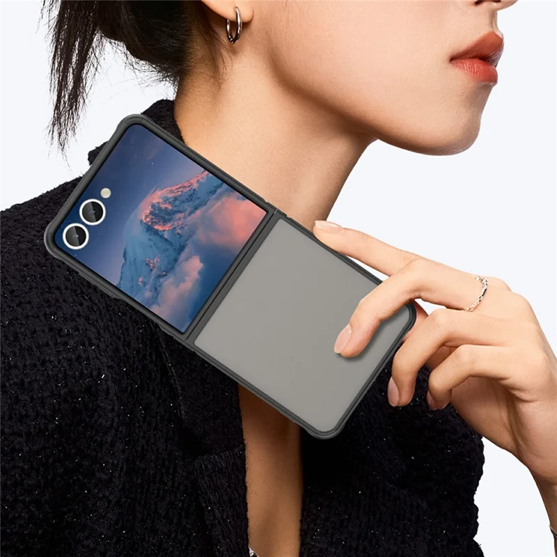 For Samsung Galaxy Z Flip7 5G Case Drop Proof Airbags Frosted Translucent PC + TPU Phone Back Cover - Black